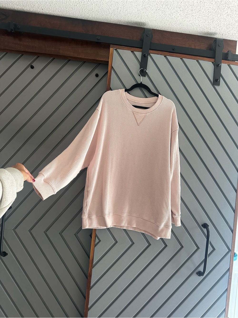 aerie Waffle-Knit Crewneck Sweater in Pale Pink